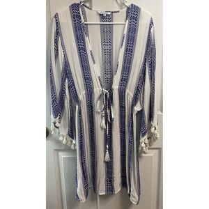 Blue Island Boho Women's‎ Swimsuit Cover-Up Blue&White Gauzy Beach Pool XL